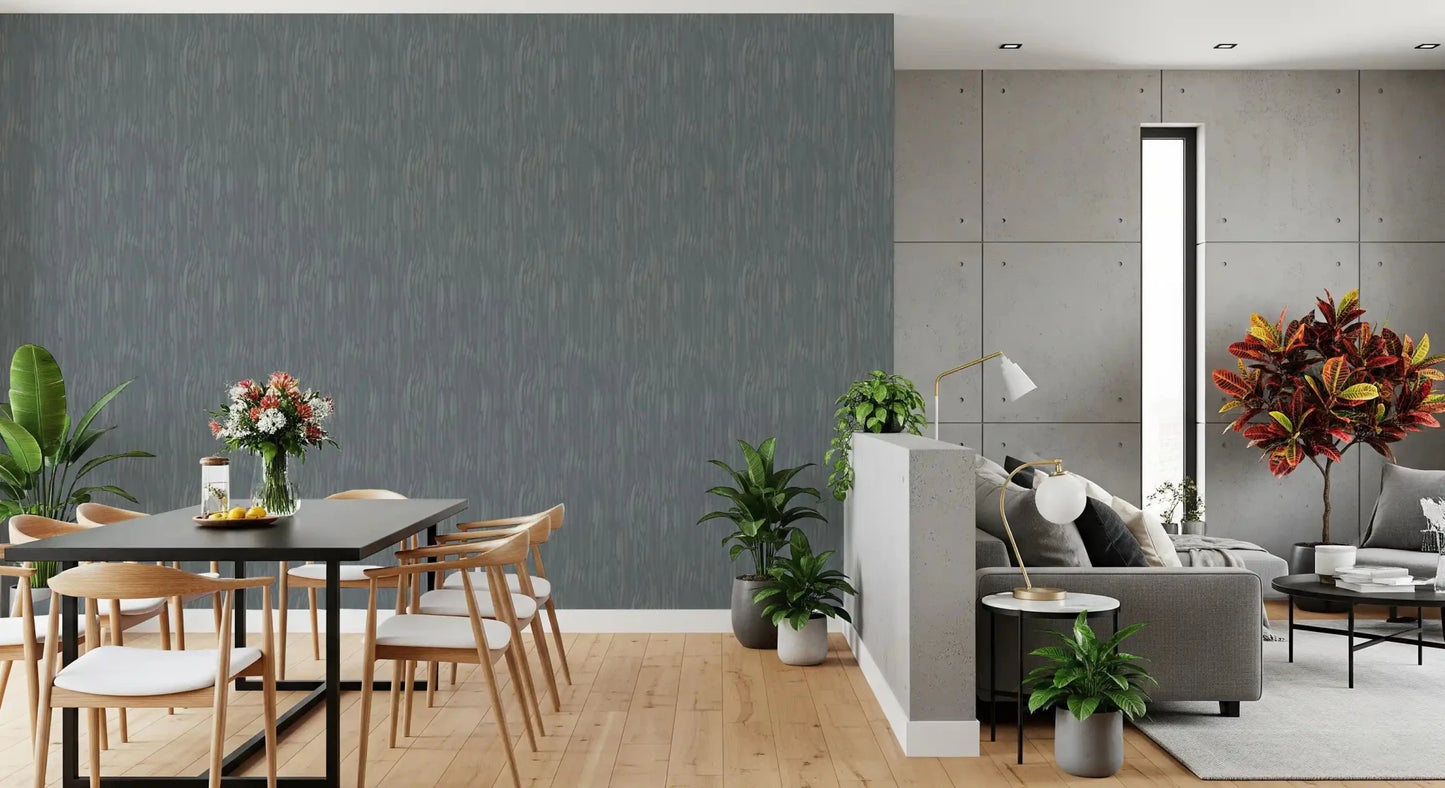 Brushed strokes repeat with quiet motion across this Whispering Greige slate wallpaper.GD9523