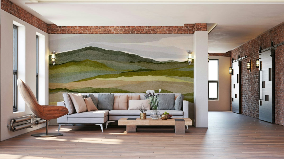 Whispering Hills landscape wall mural on living room wall, GD1089