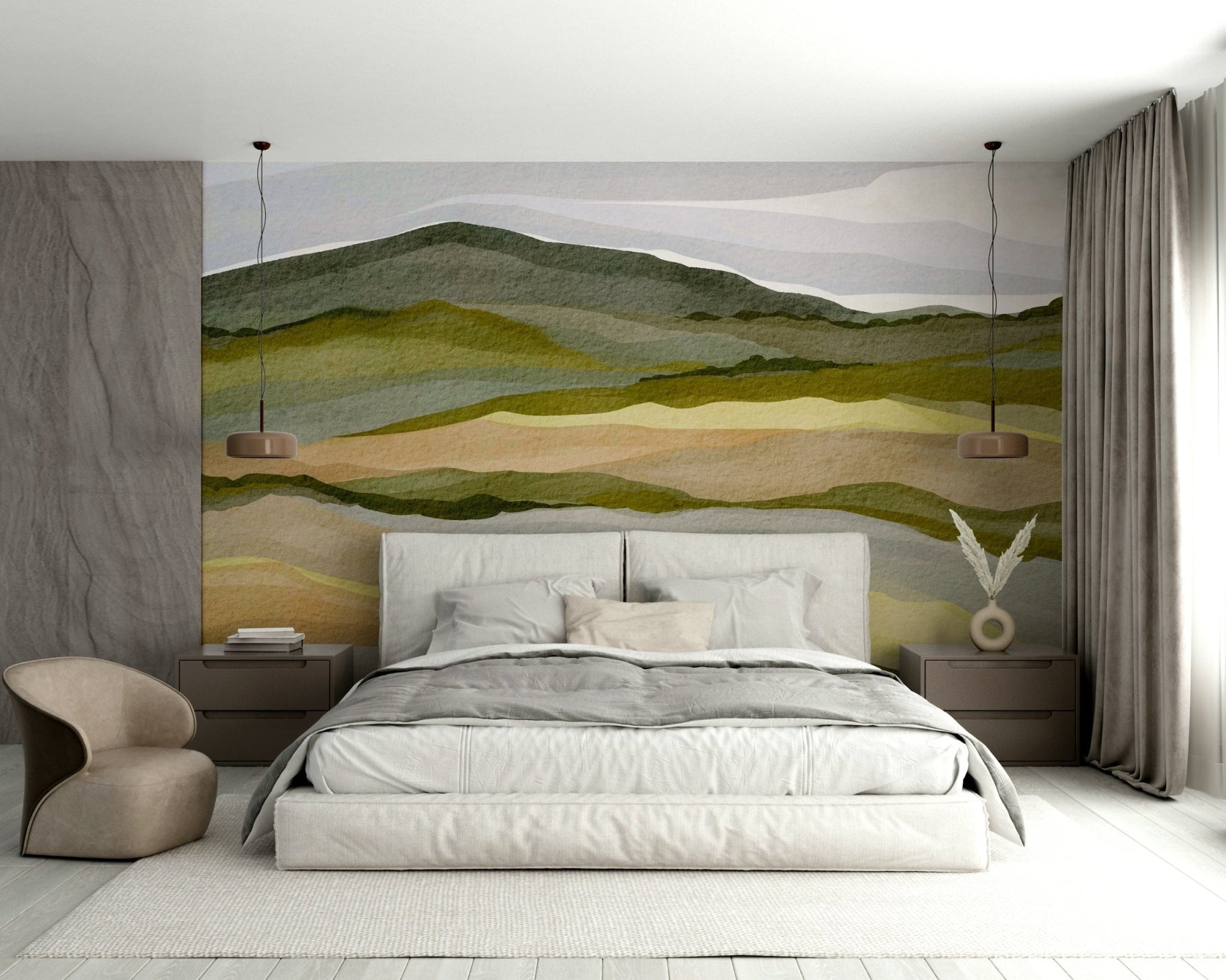 Muted tones landscape wall mural wallpaper

