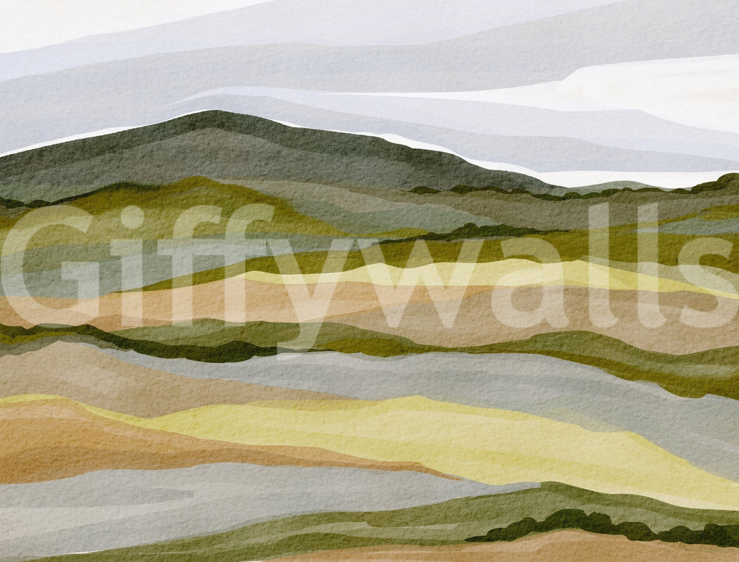 Calming wallpaper mural for walls with hills design

