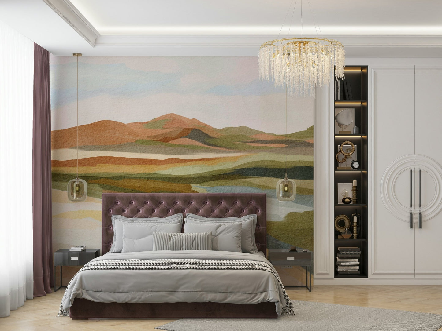 Calm hillscape wall art in muted tones

