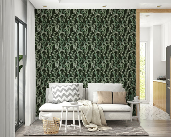 A beautiful modern living room with a botanical floral mural., GD4663