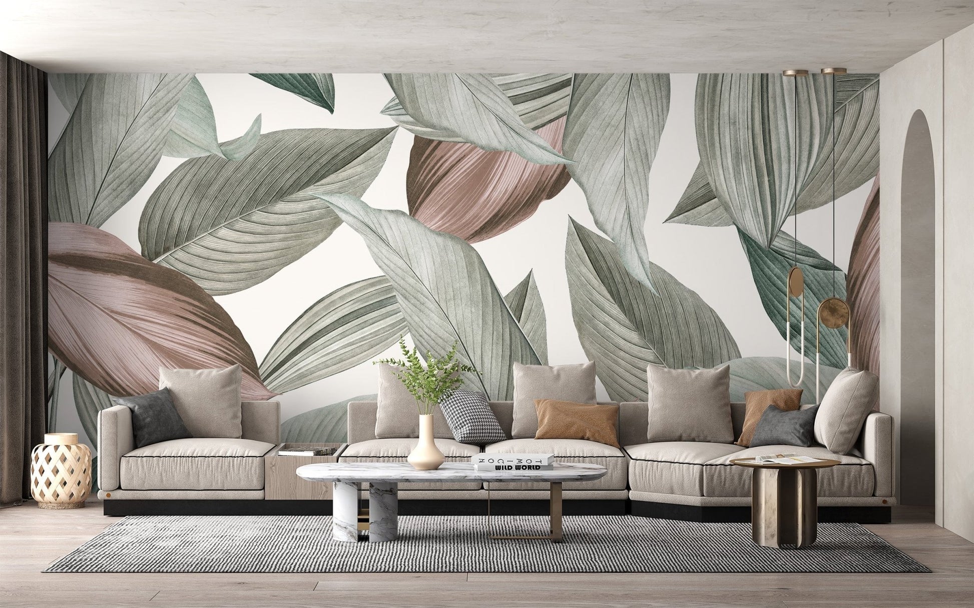 Artistic leaf mural for tranquil interiors C194