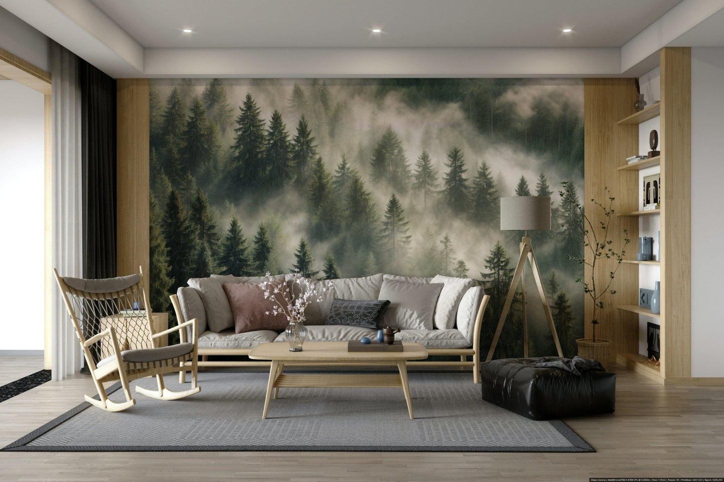 Alpine pine trees misty mural GD302

