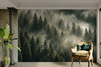 Foggy mountain pine forest print GD302


