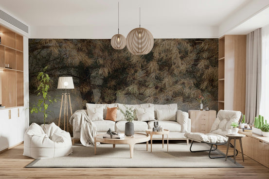A beautiful serene pine forest wallpaper mural for a modern, tranquil home., GD5612