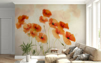 A peaceful flower design mural on decorative wallpaper.