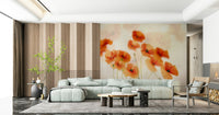 A graceful subtle flower wall mural in soft, elegant tones.