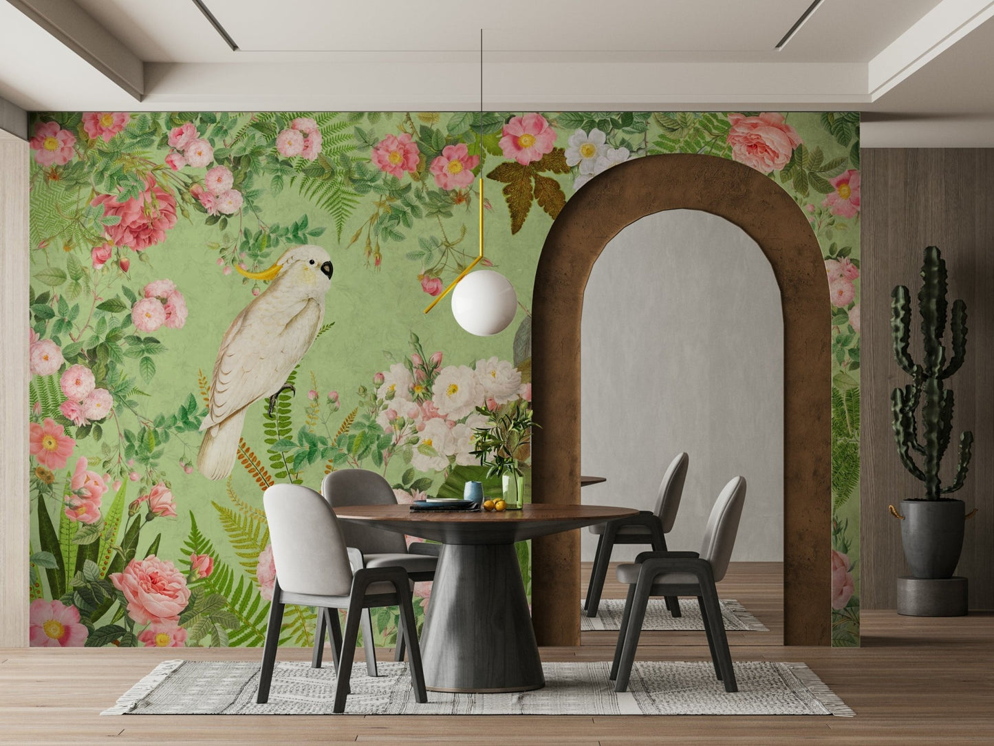 Vibrant roses and white cockatoos wall art., GD1201