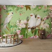 Beautiful floral and bird mural with white cockatoos., GD1201