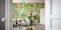 Whispering roses with white cockatoos wall mural., GD1201