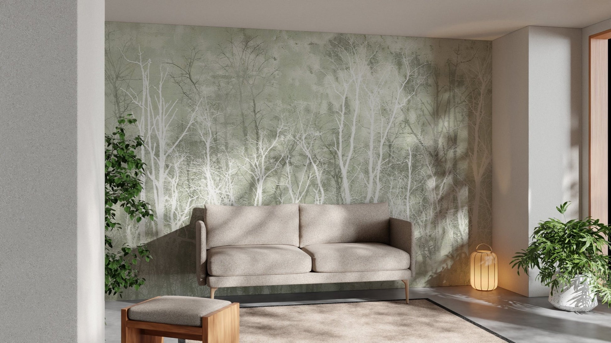 Subtle Green Forest Wallpaper Design
