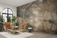 A graceful mirrored water wall mural with subtle light., GD4632