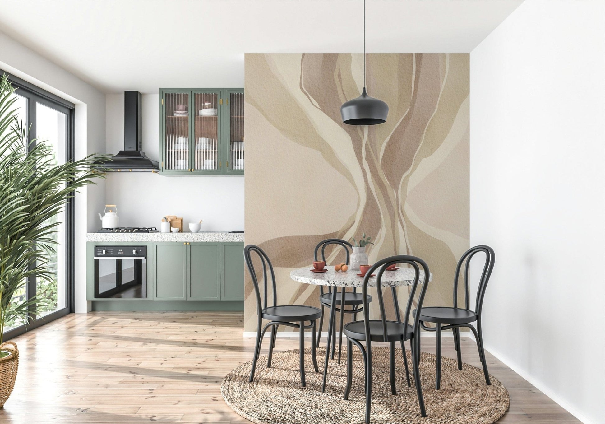 Ethereal, neutral-toned wall mural showcasing gentle curves, perfect for sophisticated décor.