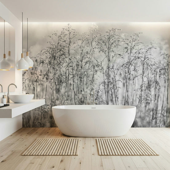 Soft beige botanical wallpaper for a calming nursery or children's room mural., GD7728