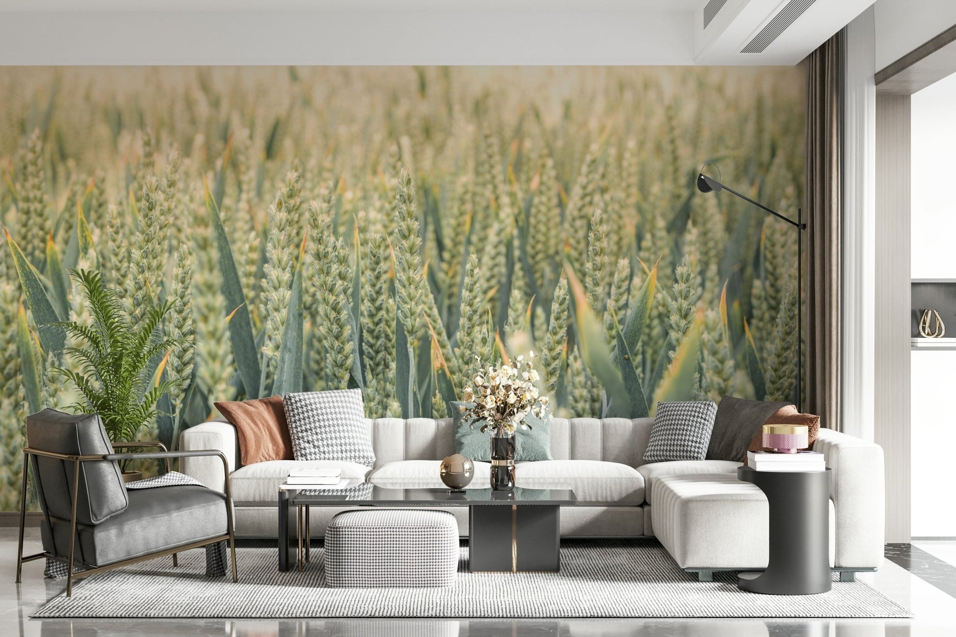 Gentle field Whispering Wheat Fields Wall Mural design image.