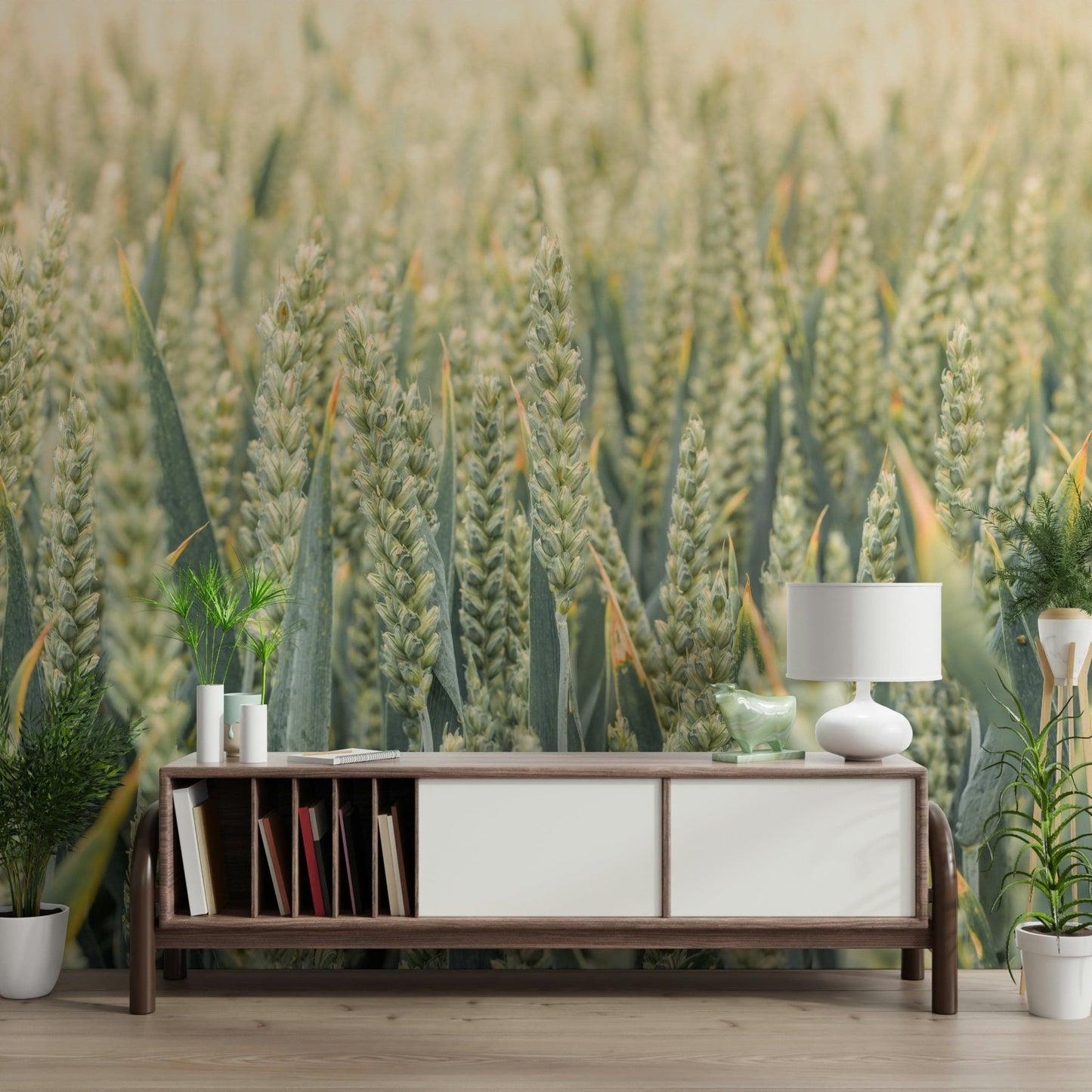 Natural organic Whispering Wheat Fields Wall Mural wall covering.
