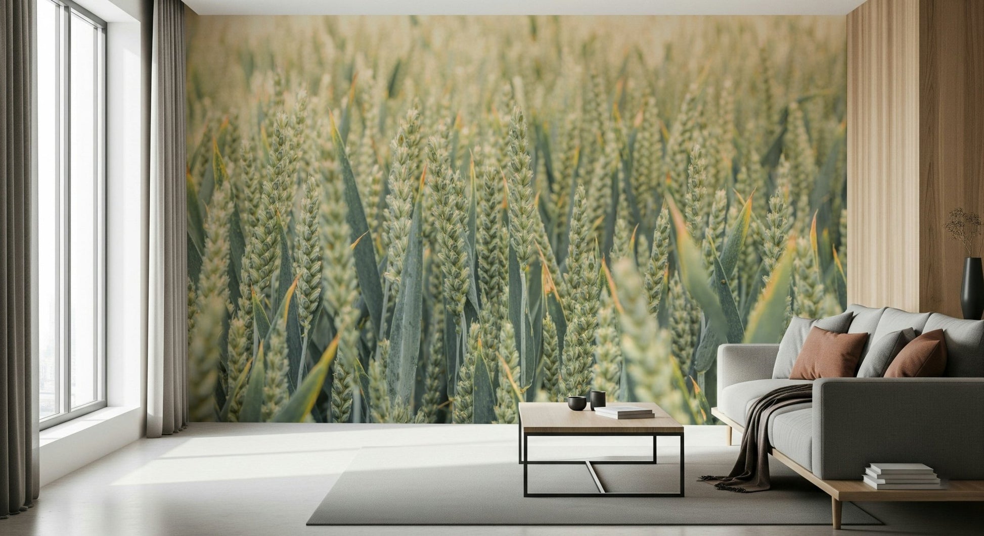 Airy agricultural Whispering Wheat Fields Wall Mural landscape.