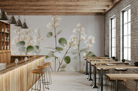 Full view of Whispering White Florals mural

