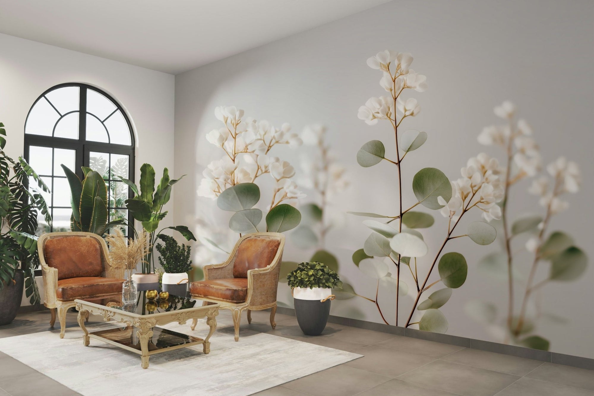 Whispering White Florals Wall Mural, GD2620