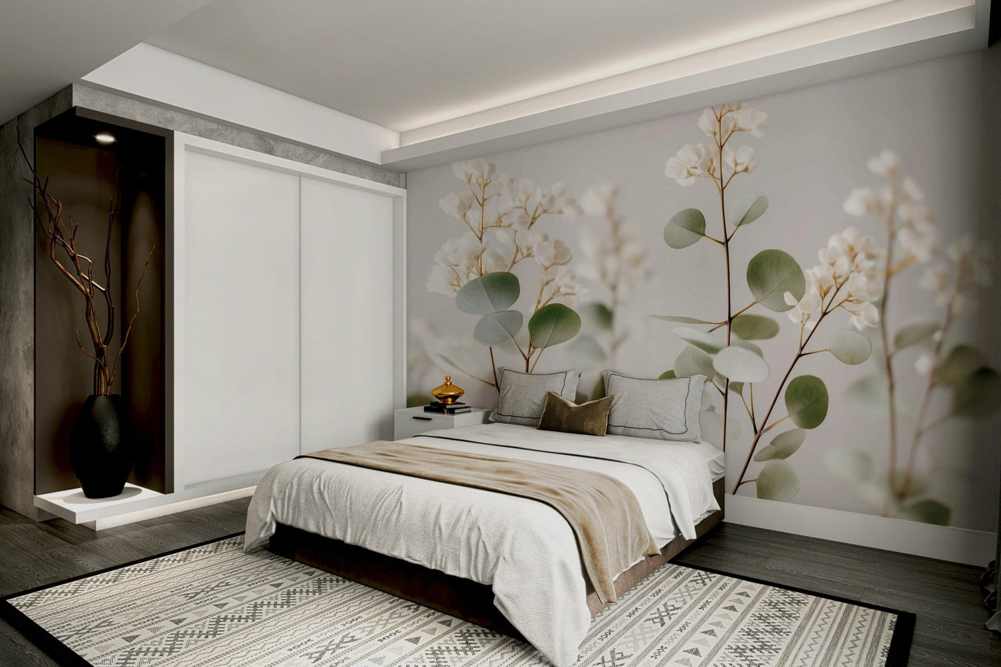 Artistic white bloom wall design

