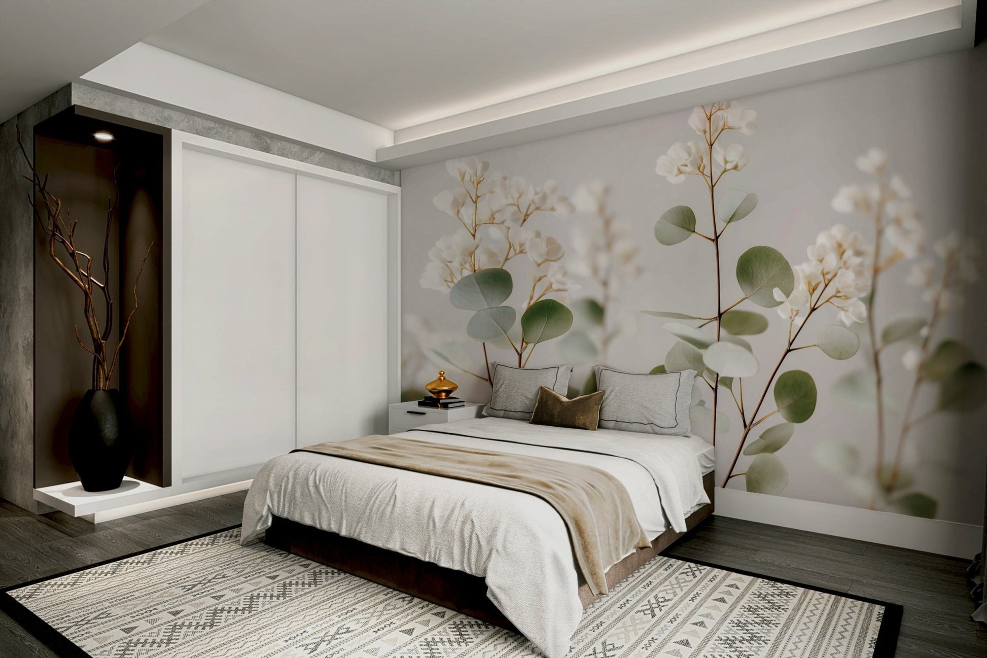 Artistic white bloom wall design

