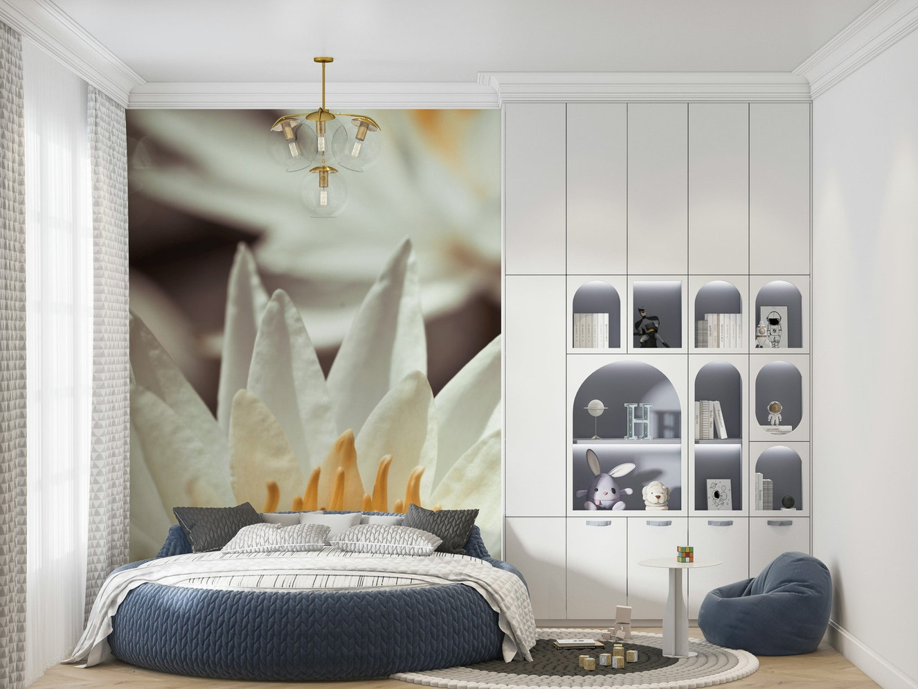 Elegant Whispering White Lilies wallpaper featuring golden floral centers.