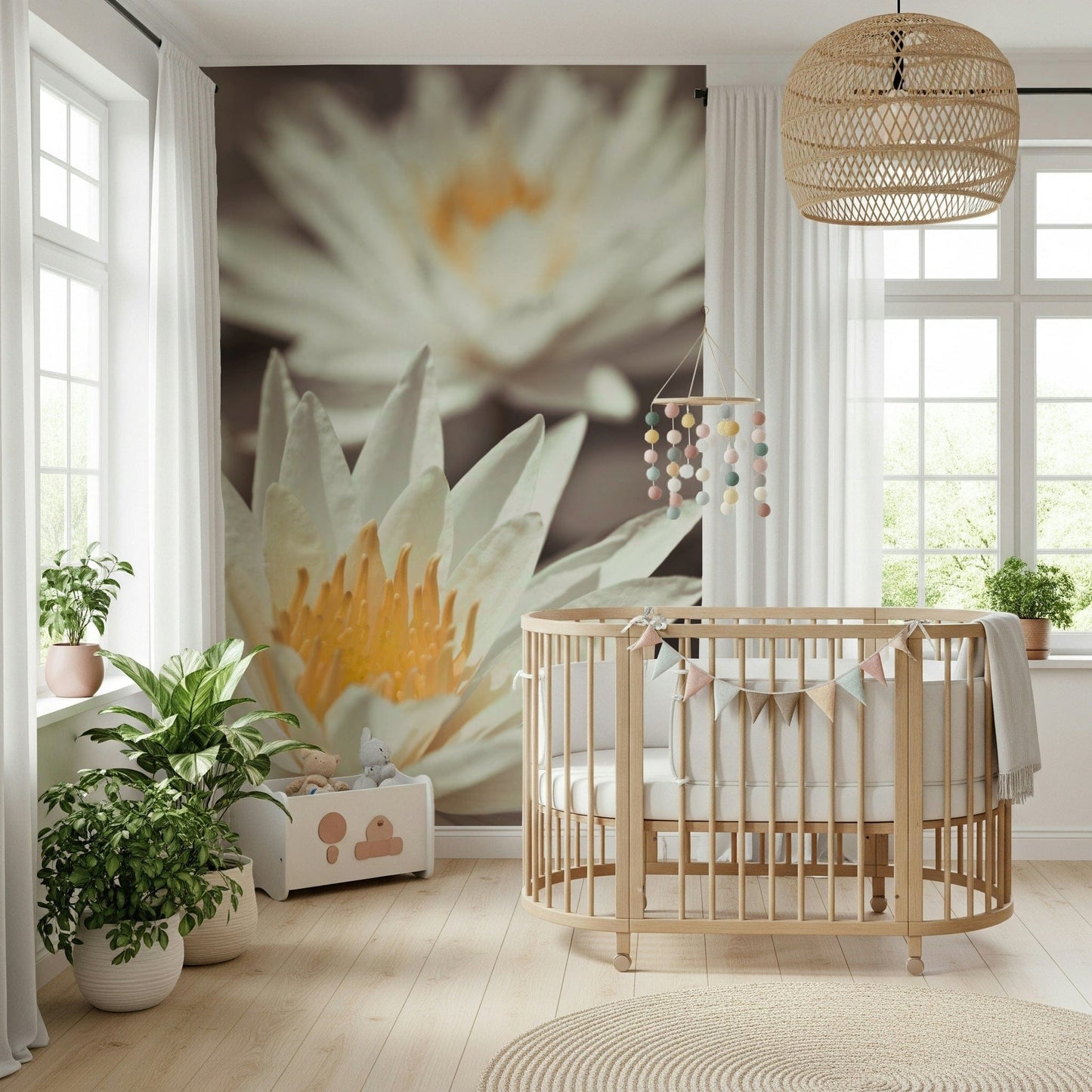 Whispering White Lilies wall mural offers sophisticated nature art.