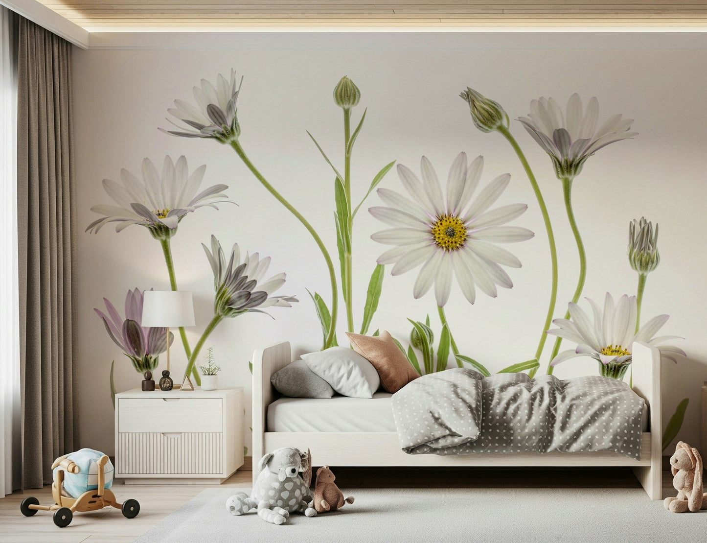 A beautiful subtle white wallpaper mural for a modern home.