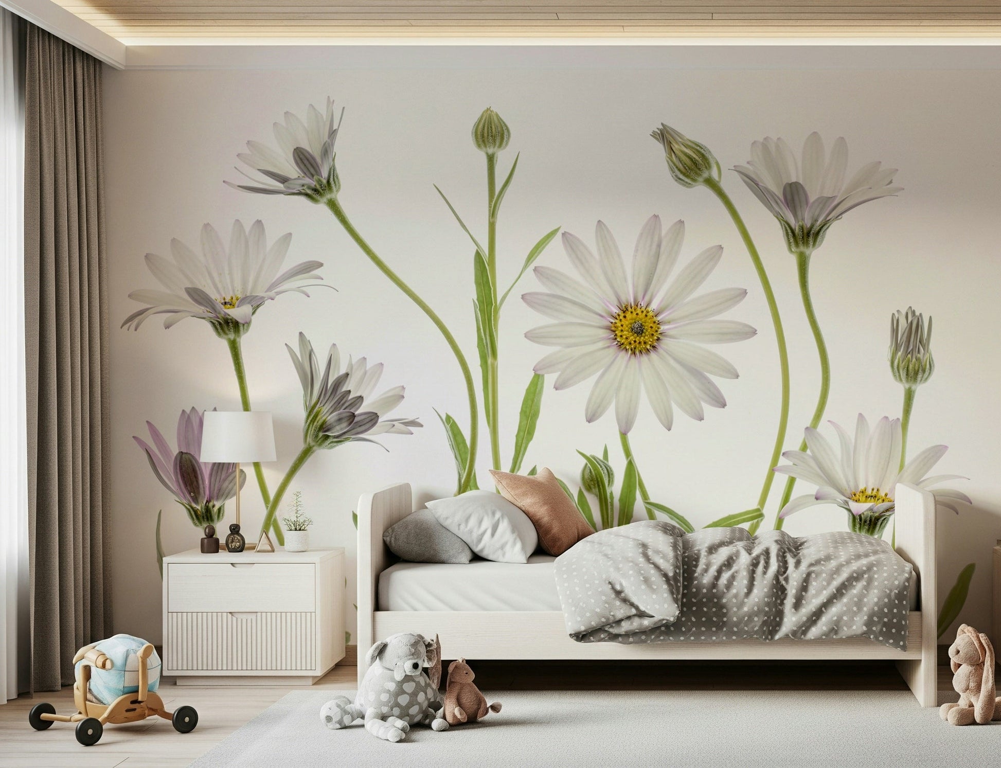 A beautiful subtle white wallpaper mural for a modern home.