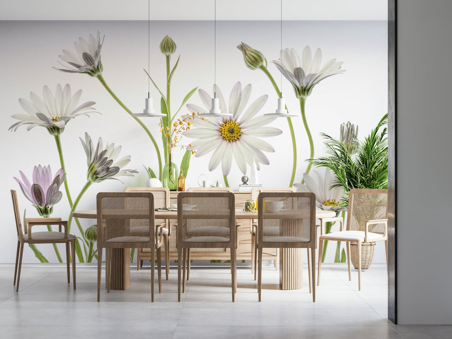 A graceful subtle pattern wall mural in cool, neutral tones.