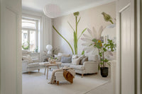 An artistic soft focus mural on minimalist wallpaper.