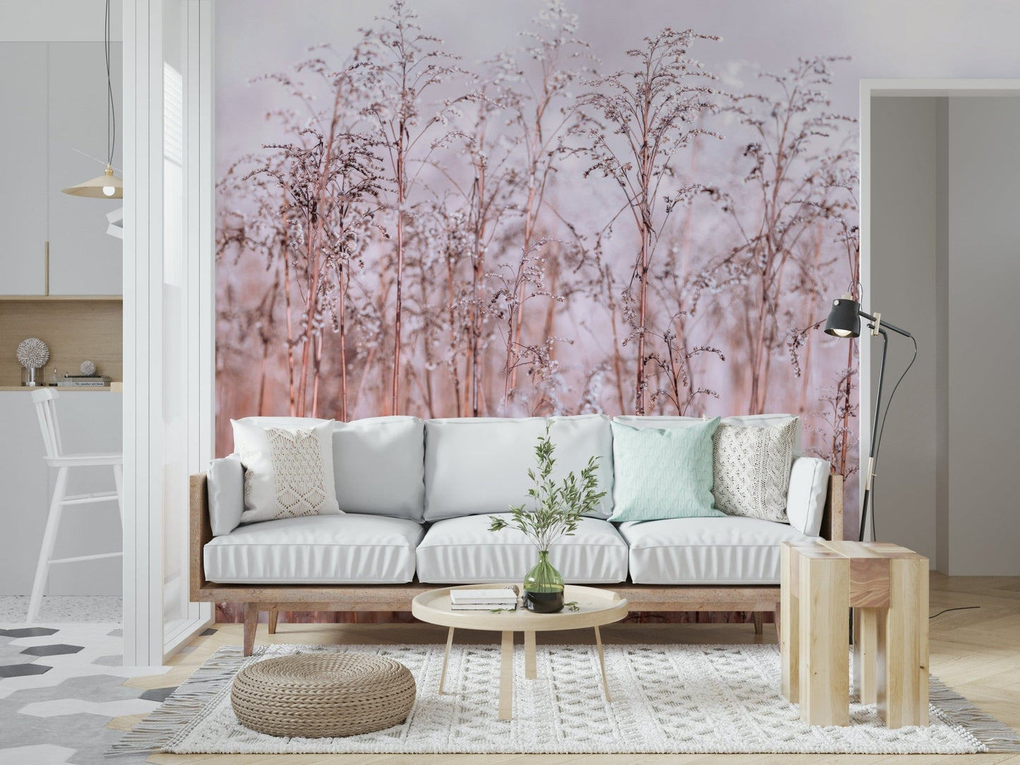 Fine art Whispering Winter Reeds Wall Mural, subtle, unique wall mural design.