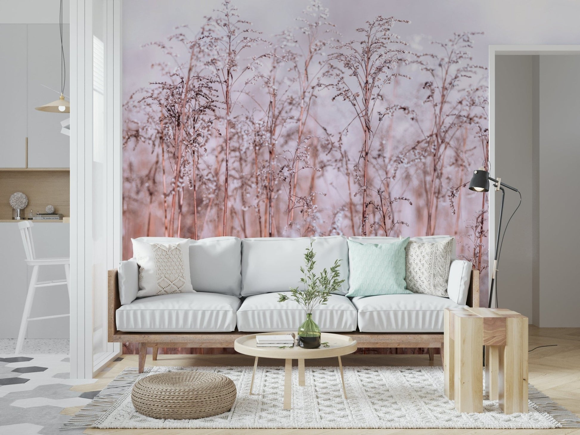 Fine art Whispering Winter Reeds Wall Mural, subtle, unique wall mural design.