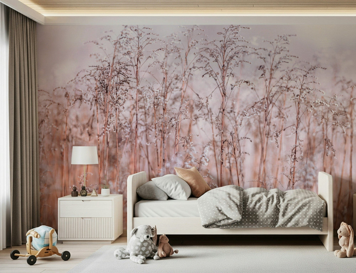 Pale landscape Whispering Winter Reeds Wall Mural, stunning close-up wall mural.
