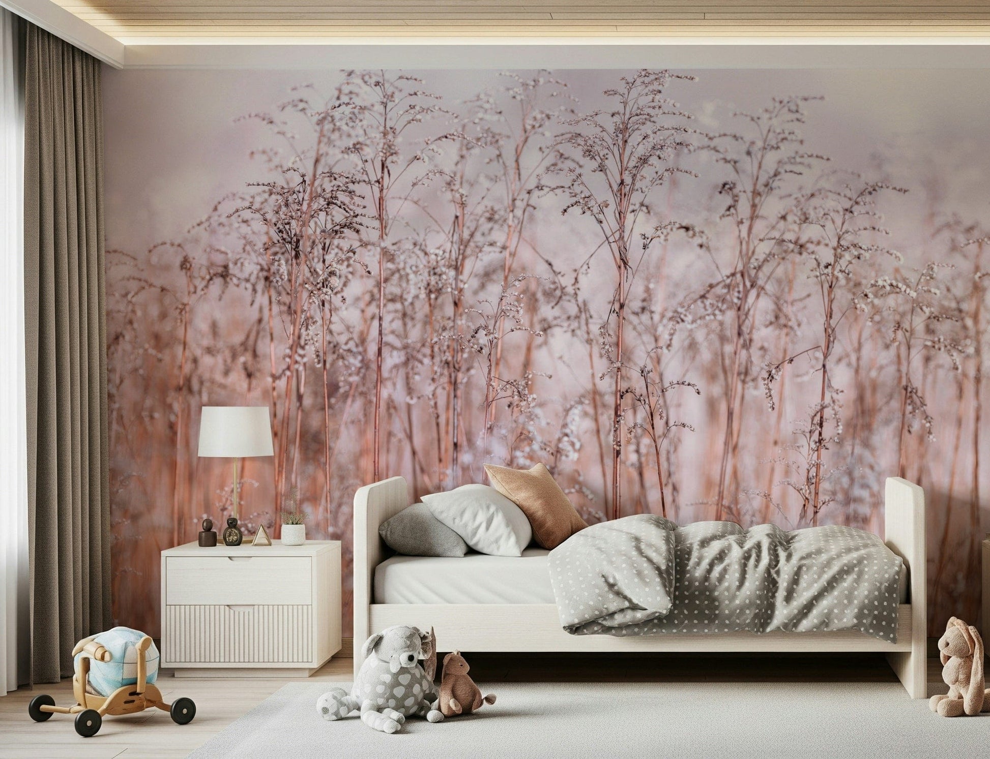 Pale landscape Whispering Winter Reeds Wall Mural, stunning close-up wall mural.