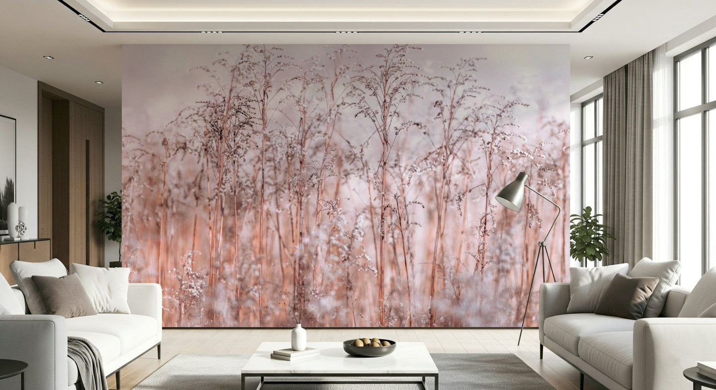 Ethereal stalks Whispering Winter Reeds Wall Mural, decorative peel and stick.