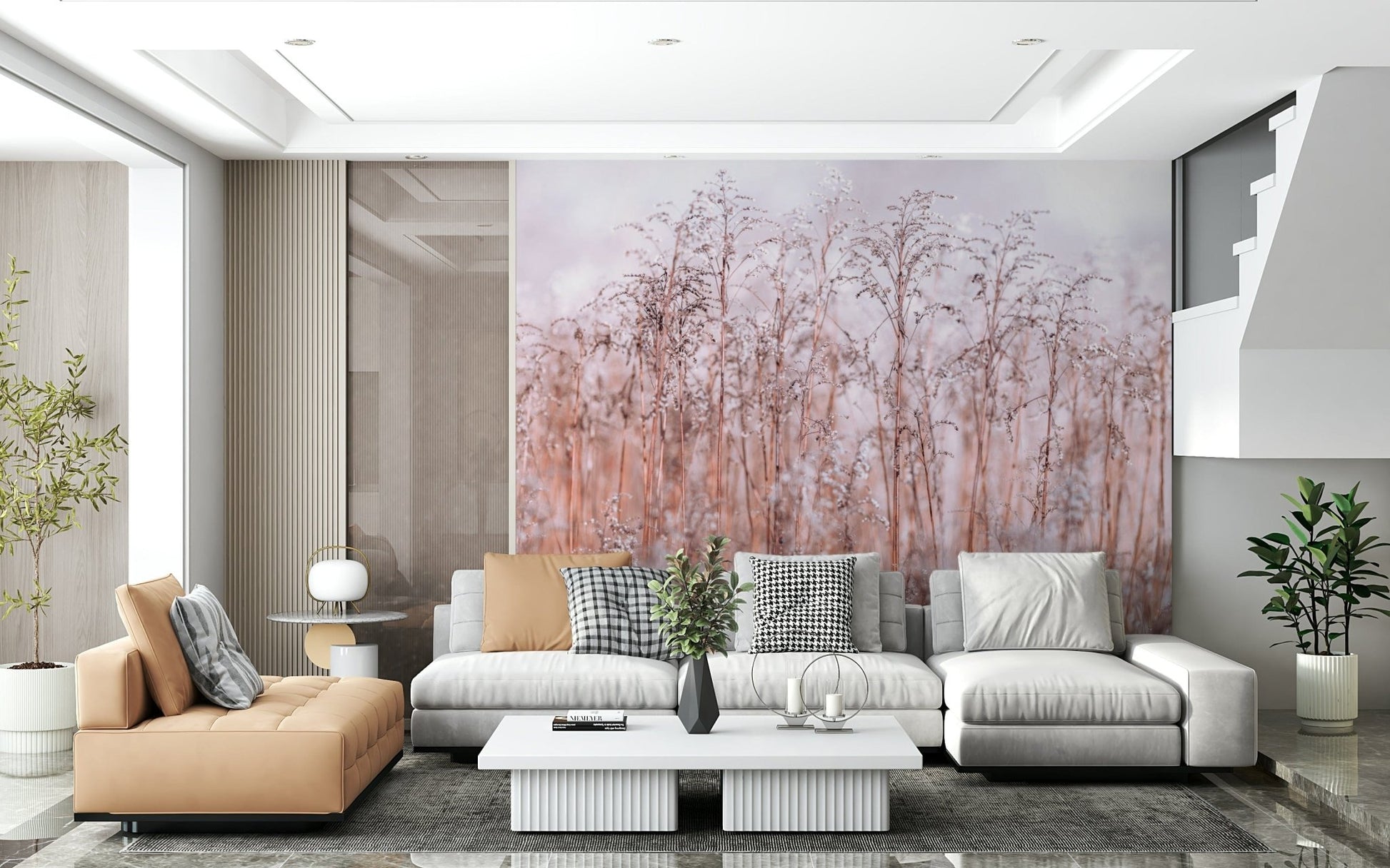 Gentle texture Whispering Winter Reeds Wall Mural, lovely, soft scenic wallpaper.