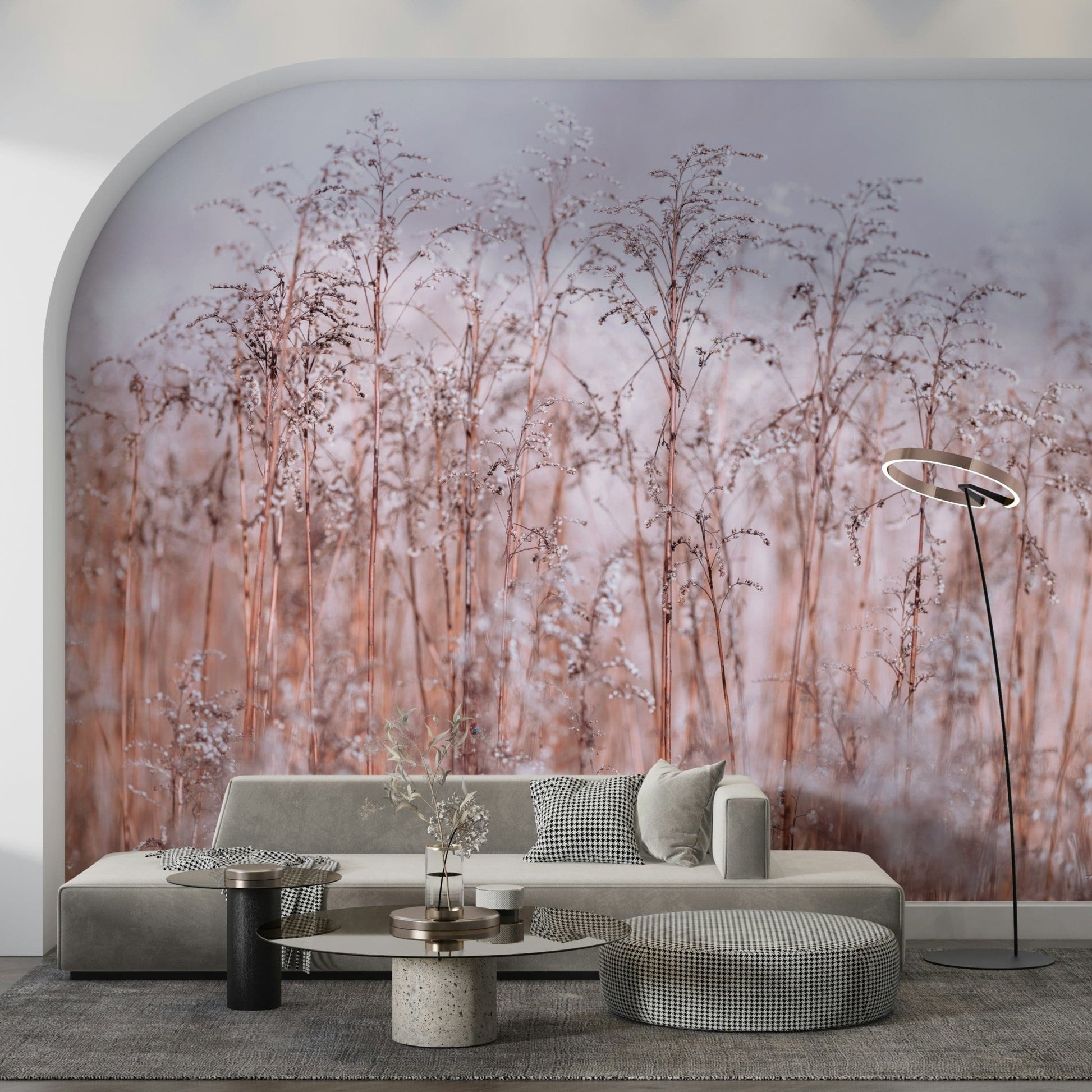 Dreamy dried flowers Whispering Winter Reeds Wall Mural, unique wall mural.