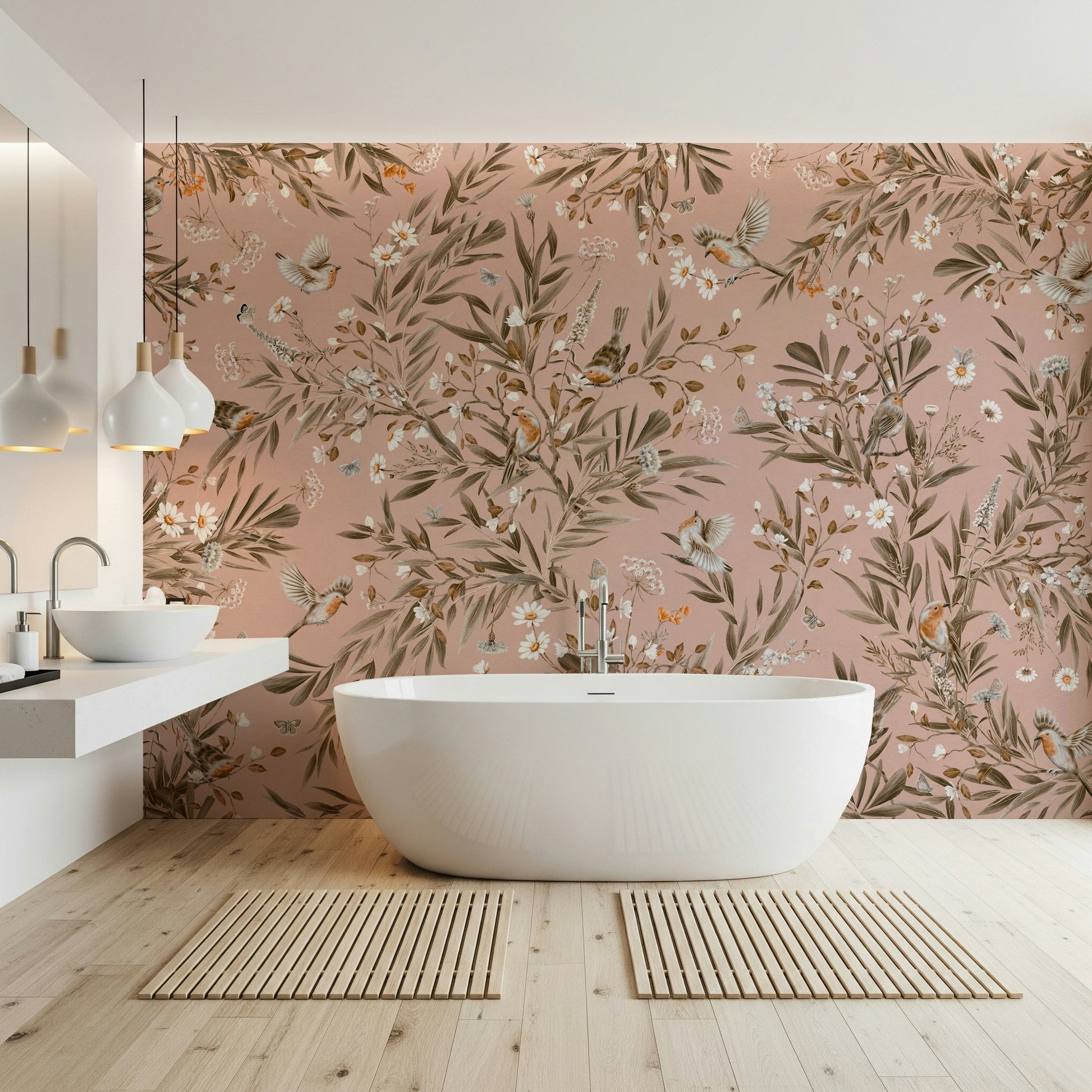 Accent wall featuring the inspiring Whispering Woods Wallpaper Wall Mural.