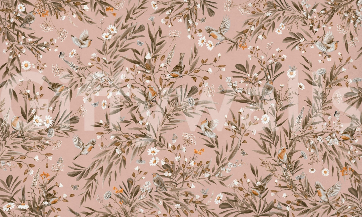 Artistic watercolor trees in the Whispering Woods Wall Mural.