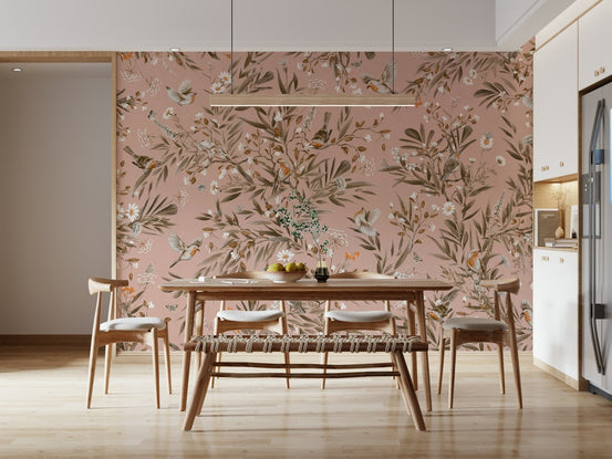 Whispering Woods Wallpaper Wall Mural in a minimalist bedroom., GD6294