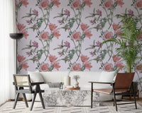 Soft pastel florals stand out on this elegant garden wallpaper
