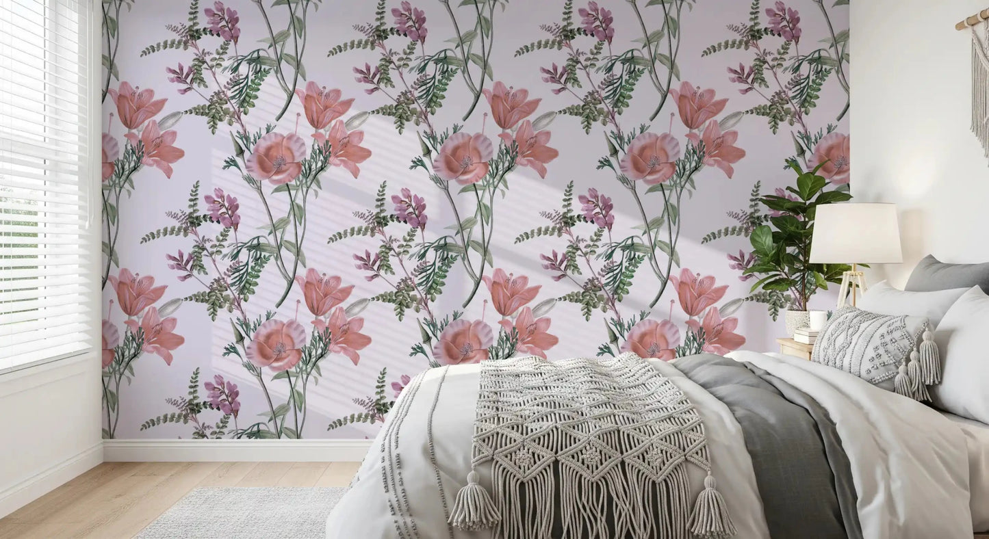 Graceful stems and vintage blooms highlight Whispers from the Lilac Garden wallpaper