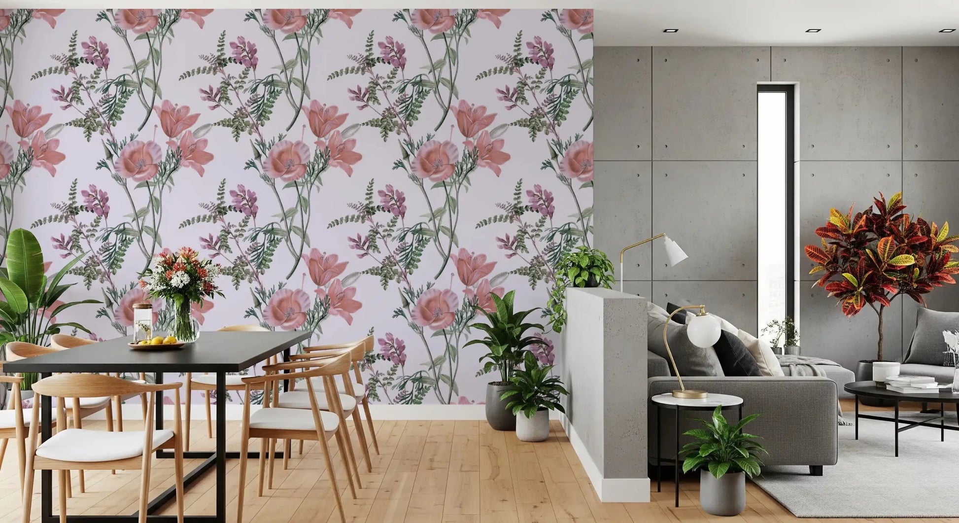 Vintage-inspired flower wallpaper with blush petals and muted green leaves