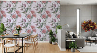 Vintage-inspired flower wallpaper with blush petals and muted green leaves