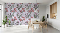 Vintage floral styling shapes Whispers from the Lilac Garden wallpaper in an dining room