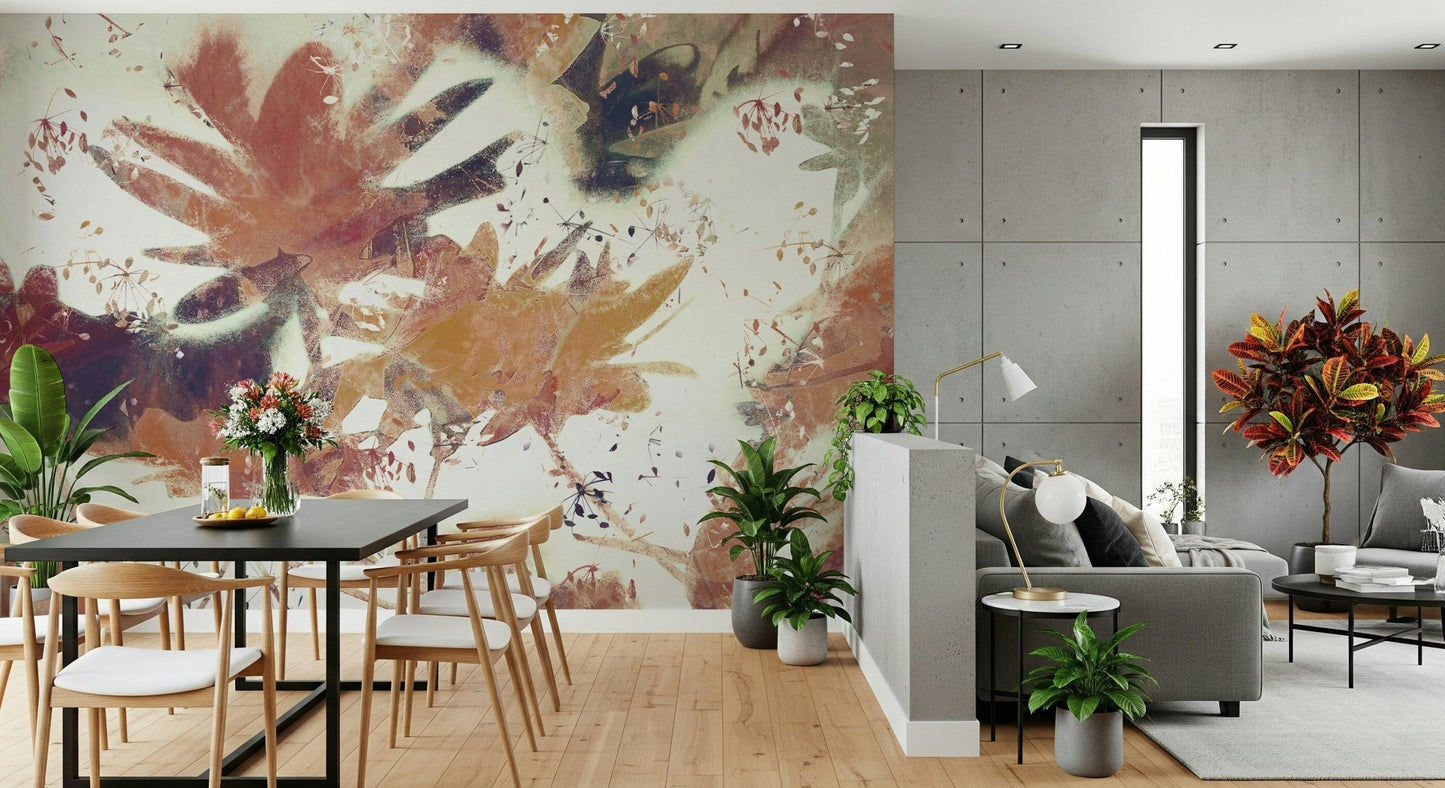 A peaceful natural theme mural on decorative wallpaper.


