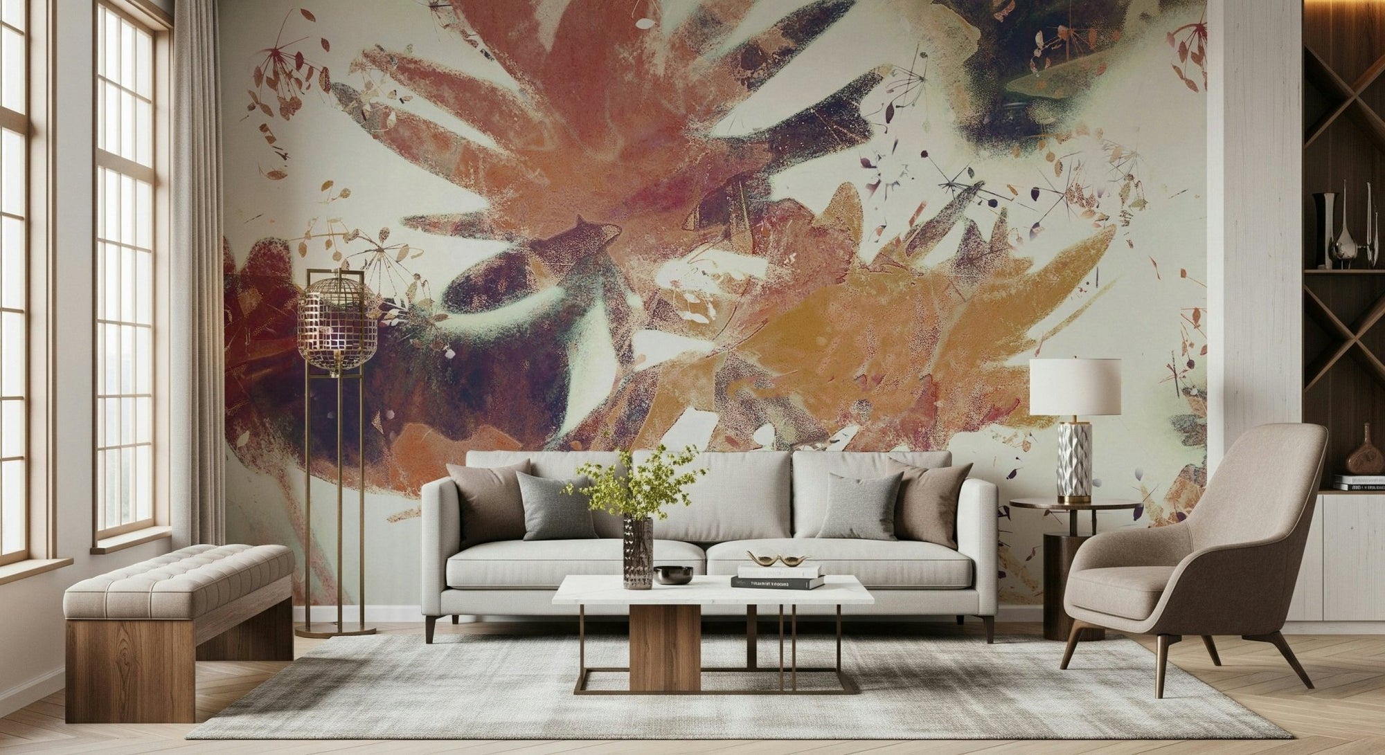 A beautiful serene autumn forest wallpaper mural with subtle colors., GD5251