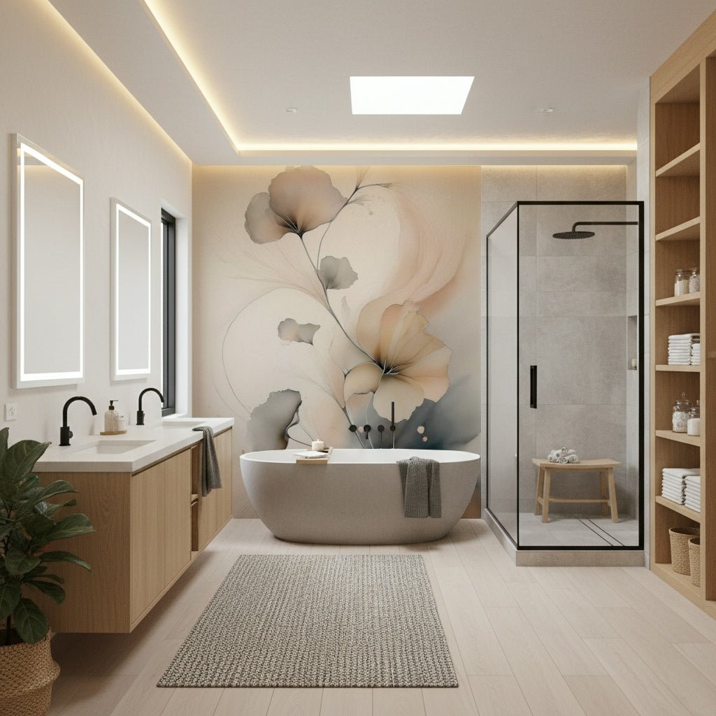 Whispers of Bloom Wall Mural accent wall behind a white wooden crib.